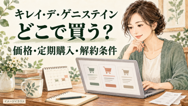 キレイ・デ・ゲニステインはどこで売ってる？販売店・価格・定期解約条件のイメージイラスト